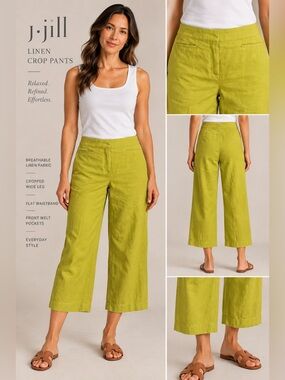 J. Jill Linen Crop Pants in Chartreuse Green - Wide-Leg Cropped